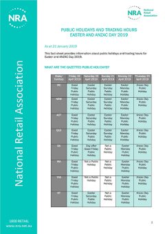 2019 Easter & Anzac Day Trading Hours Factsheet