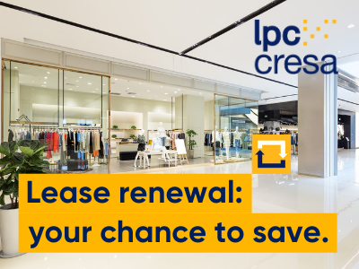 Leasing renewal Lpc Cresa offer on a retail shopping centre background