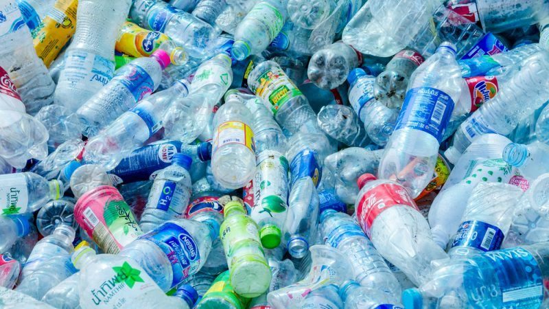 Single use plastic bottles in a pile