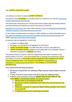 Victoria | Template letter: Requesting rent relief