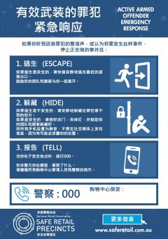 Safe Retail Precincts: Armed Offender Poster (Chinese)