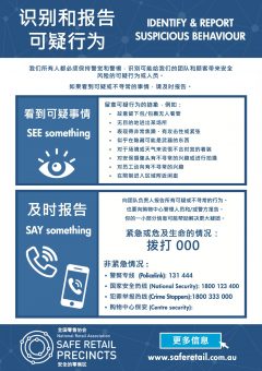 Safe Retail Precincts: Identify & Report Suspicious Behaviour (Chinese)