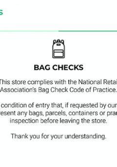 Bag Check Condition of Entry Signage